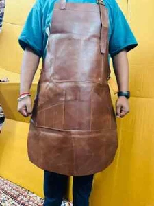 Apron Leather Butcher Cooking Bbq Blacksmith Men Costume Woodworking Chef Brown - Picture 1 of 12