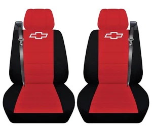 Truck Seat Covers Fits 2003-2007 Chevy Silverado Black Red Semi Custom Front set - Picture 1 of 2
