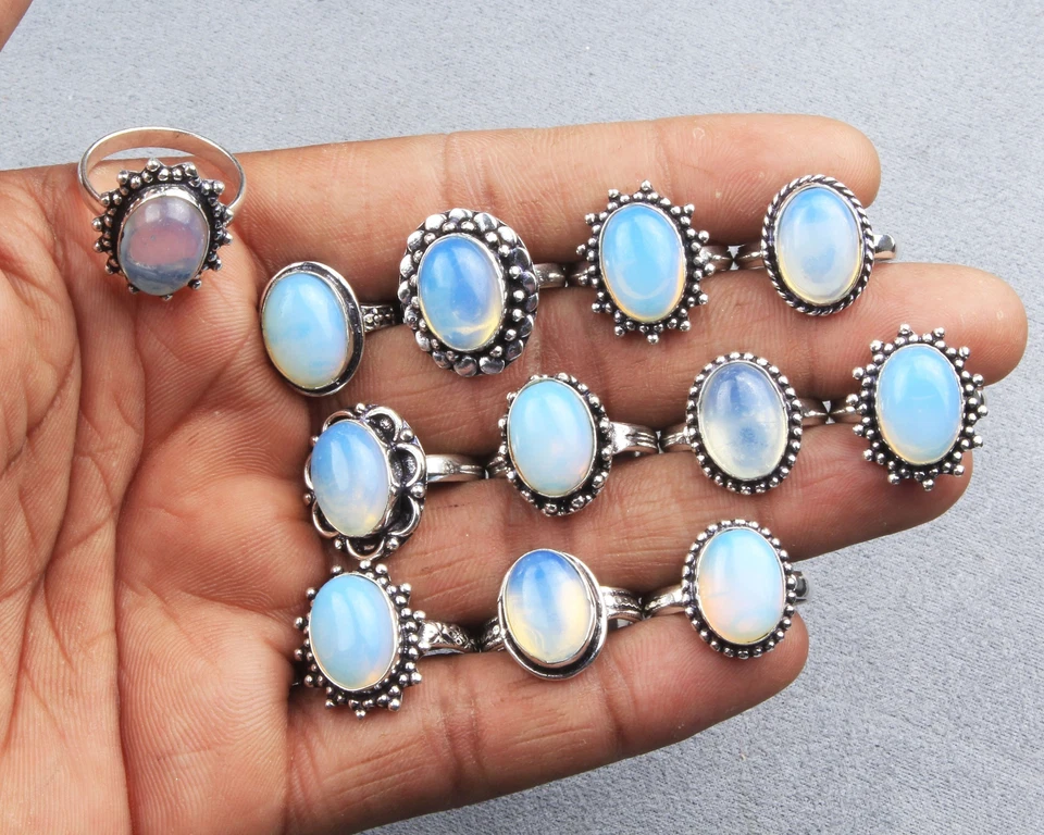 Ring 10 Stück Opalit Kristalle Silber Overlay Handgemacht Schmuck R-062 - Bild 1 von 1