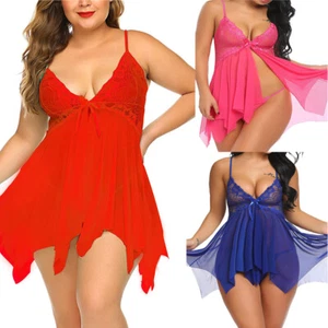 Plus Size Women Sexy Lingerie Set Floral Lace Sheer Mesh Babydoll Slip Negligees - Picture 1 of 25