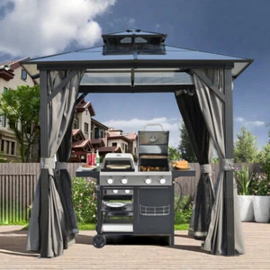 Outdoor Grill Gazebo, Hardtop BBQ Gazebo with UV-Resistant Roof & Storage Hooks - Picture 1 of 5