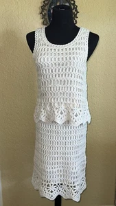 Adiva Ivory Crochet 2 Pc Skirt and Sleeveless Top Women’s Size M Lined NWOT - Picture 1 of 12