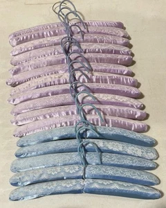 Lot of 17 Vintage Padded Lace Trim Hangers (5 Baby Blue & 12 Light Purple) - Picture 1 of 3