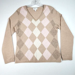 Suéter Charter Club 100 % cachemir Argyle para mujer M rosa tostado cuello en V manga larga - Imagen 1 de 8