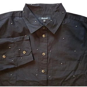 Madewell Cropped Jeweled Button-Up Shirt, Neu mit Etikett Schwarz Langarm Popeline Gr. M - Bild 1 von 12