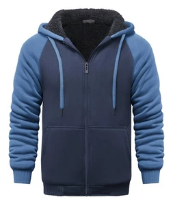 Men’s Fleece-Lined Zip Up Hoodie, Thick Hooded Jacket Winter Warm Athletic Sw... - Picture 1 of 7