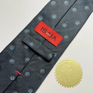 ISAIA Napoli Dark Gray Woven Silk Tie w Blue&White Circles 60x3.675”  - Picture 1 of 12