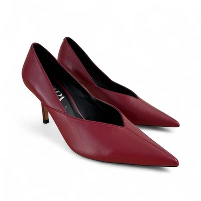 ZARA Red Pointed Toe Heels Pumps Leather Blogger Favorite Sz 37EU 6.5US - Image 1 of 4