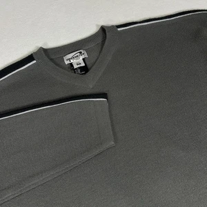 VTG Obermeyer Men’s Medium Gray Ian Ski Sweater Retro Striped Wool Blend V Neck - Picture 1 of 6