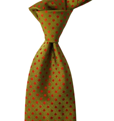 $250 NUEVO CON ETIQUETAS DOLCEPUNTA Verde con Lunares Rojos Granulado Seda Corbata Cuello Italia 3.5W Foto 1 de 4