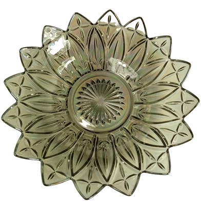 Federal Glass Petal Serving Bowl 10" Smoke Iridescent Flower Carnivale VTG - Image 1 of 4