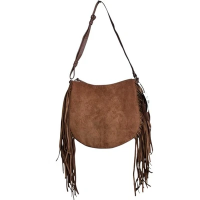 Nine West Brown Black Suede Fringe Hobo Crossbody Bag Boho Western Festival - Image 1 of 4
