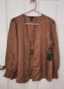 Japna Damen Staubtuch, groß, bronzefarben, braun, gesmokte Manschetten, japanische Damen, offene Strickjacke - Bild 1 von 7