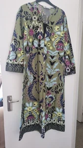 Zara AW21 Long Printed Poplin Dress 100% Cotton Khaki Tunic Kaftan S small - Picture 1 of 12