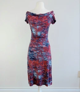 size 2 Isabel De Pedro Red-Branch print Lightweight KNIT-JERSEY Cowl Dress SPAIN - Picture 1 of 22