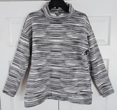 Moletom listrado corante espacial tamanho LP pulôver capuz funil pescoço T by TALBOTS - Imagem 1 de 4