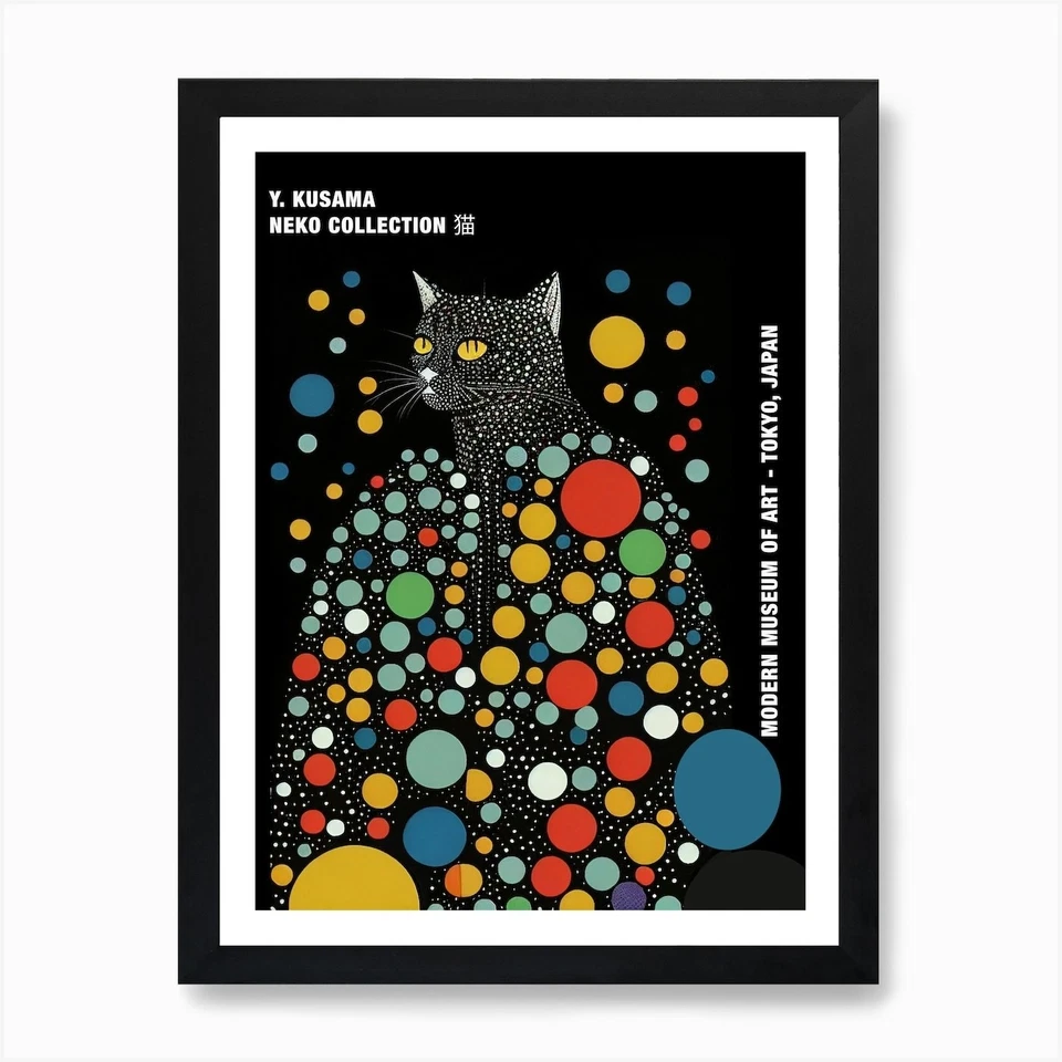 Yayoi Kusama Inspired Cat Poster Ar Framed Wall Art Poster Canvas Print Picture - Image 1 of 1