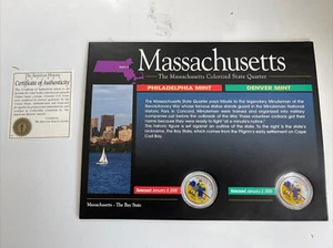 American Historical Society Colorized State Quarters. Massachusetts. Used COA - Picture 1 of 7