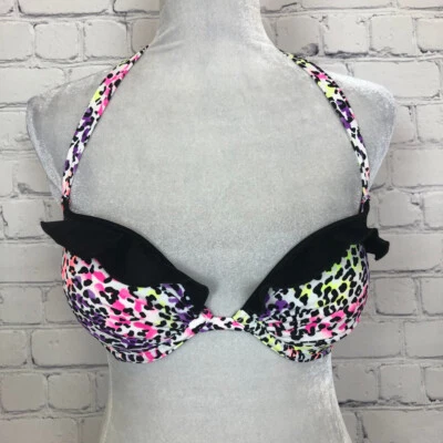 Top de natación de bikini Victorias Secret Fabulous talla 32C estampado animal acolchado push up Foto 1 de 4