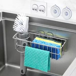 3-In-1 Sponge Holder for Kitchen Sink with Suction Cups & Adhesive Hook In S - Picture 1 of 9