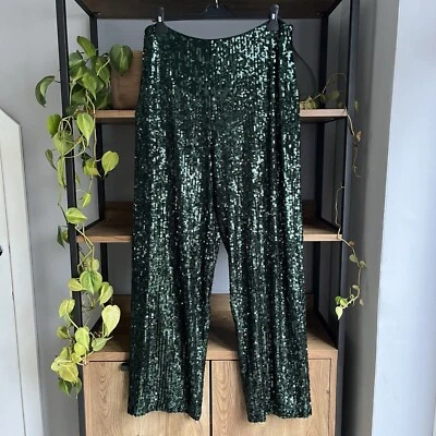 Pantalón Whistles Lentejuelas 14 Verde Pierna Ancha Usado Una Vez Foto 1 de 4