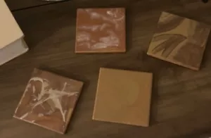 Homemade Abstract Art Coasters Set - Orange and Brown - Picture 1 of 3