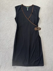 Lauren Ralph Lauren Faux Wrap Dress Womens Large Side Buckle Viscose Classic - Picture 1 of 11