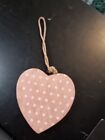 Vintage Shabby Chic Wooden Hanging Heart Pink And White Decoration