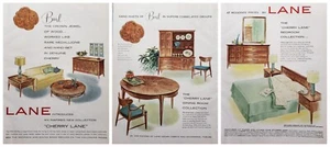 Anuncio impreso de 3 páginas para grupos de muebles de dormitorio y comedor Lane 1958 - Imagen 1 de 4
