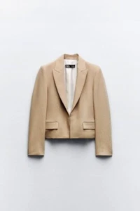 Zara Women’s Camel Beige Rhinestone Cropped Blazer - SMALL - New NWT 7386 - Picture 1 of 1