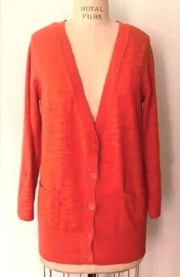 Forever 21 Flame Orange Slub Womens Sweater Cardigan Roll Tab 3/4 Sleeve Large - Image 1 of 4
