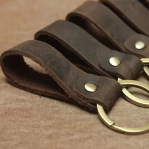 1Pc Retro Handmade Leather Car Keychain Keyring Single Circle Key Ring Chain - Foto 1 di 12