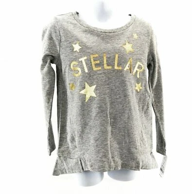 Túnica Carters Niños Niñas 4/5 Manga Larga Alta Baja Gris Dorado Letras y Estrellas Foto 1 de 4