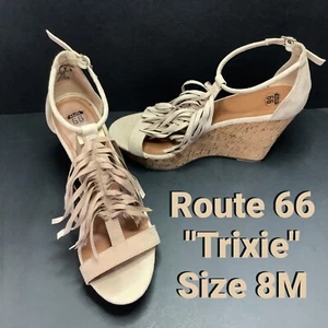 ROUTE 66 TRIXIE Sz 8 Sandals Shoes Strappy Fringe Platform Wedge Cork Heel 39885 - Picture 1 of 12