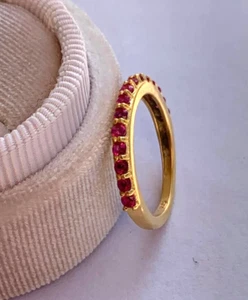 0.30Ct Round Cut Natural Red Ruby Half Eternity Ring Band 14Kt Yellow Gold - Picture 1 of 11