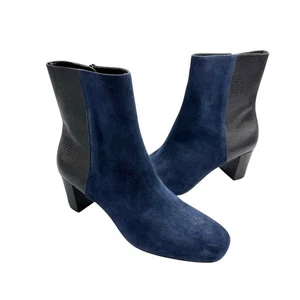 Donald J Pliner 10M Jia Navy Suede Textured Crocodile Square Toe Ankle Boots - Picture 1 of 10