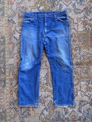 Vintage 80s Wrangler Blue Jeans 36x28 Distressed Cowboy 13MWZ Made in USA - Image 1 of 4