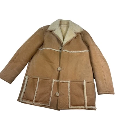 Overland Sheepskin Suede Sherpa Trucker Jacket - Men's 42 Tan Vintage - Image 1 of 4