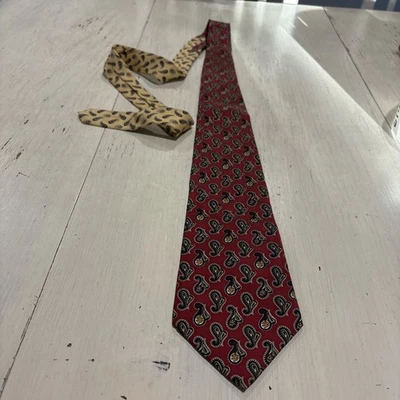 Vintage Tommy Hilfiger tie 100% Italian Silk Necktie~paisley Red, Green & Gold - Image 1 of 4