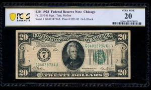 AC 1928 $20 Chicago FRN PCGS 20 Fr 2050-G NUMERICAL - Picture 1 of 2