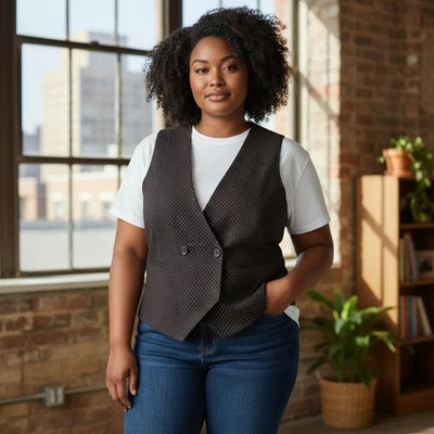 Новый с Ярлыками винтажный Y2K Caribbean Joe нейтральный коричневый сшитый на заказ костюм жилет бак плюс размер 18 - Изображение 1 из 4