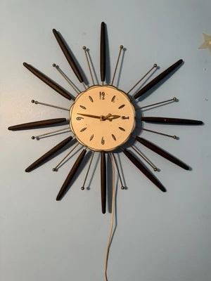 Mid century  Mechanical Wall Clock- Does Work When Plugged In. Missing A Piece - Image 1 of 3