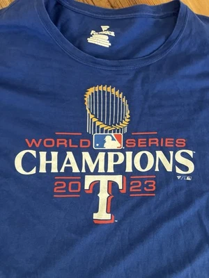 Camiseta de béisbol 3XL para hombre fanáticos Texas Rangers 2023 campeones de la Serie Mundial MLB Foto 1 de 4