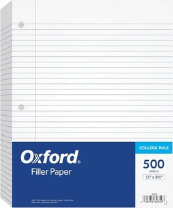 Oxford Loose Leaf Paper 500 Sheets College Rule Filler Notebook Paper 8-1/2"x11" - Picture 1 of 7