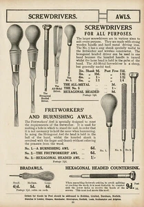 Destornillador y punzón de bruñido vintage de la década de 1920 herramienta de mano anuncio de impresión artística - Imagen 1 de 1