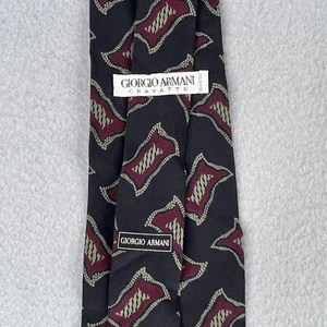 Giorgio Armani Cravatte Silk Tie Black Red Geometric Made In Italy Mens - Picture 1 of 9