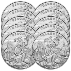 Lot of 10 - 1 Troy oz Geronimo Design .999 Fine Silver Round - Picture 1 of 3