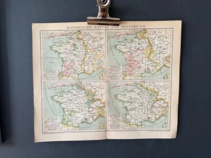Map of France Rare Antique Brockhaus Map Print from 1900's FREE POSTAGE - Picture 1 of 2
