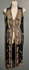 sheer sleeveless duster tunic vest bejeweled blue gold silver sequined - Picture 1 of 11