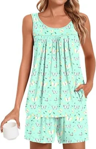 Women Summer Pajama Set 2 Piece Sleeveless Tank Top and Shorts Lounge Sleepwear - Picture 1 of 49